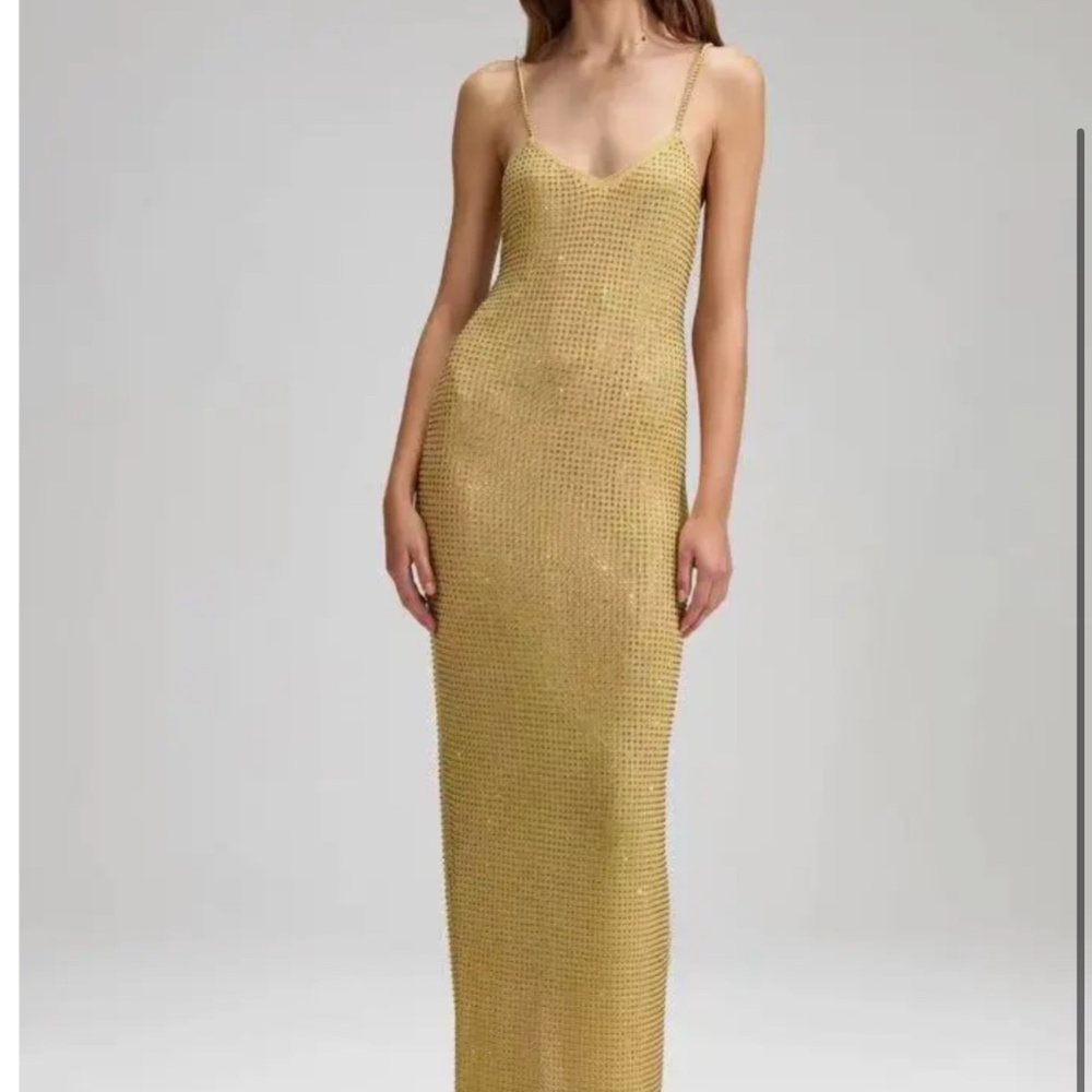 Self-Portrait Yellow Mesh Rhinestone Maxi Dress